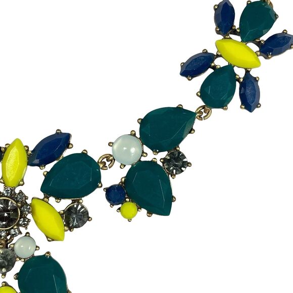 J Crew Dark Teal Yellow Rhinestone Opalescent Cabochon 19 3/4" Necklace - Picture 6 of 10